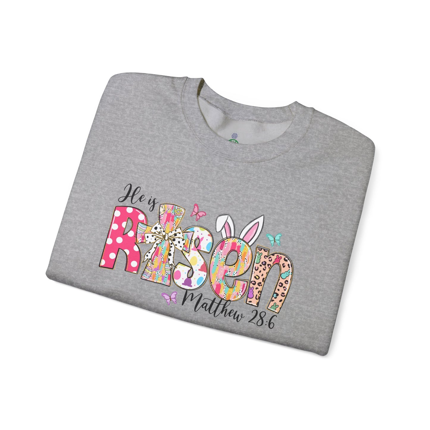 He Is Risen Crewneck Sweatshirt - Colorful Easter Clothing for Men & Women