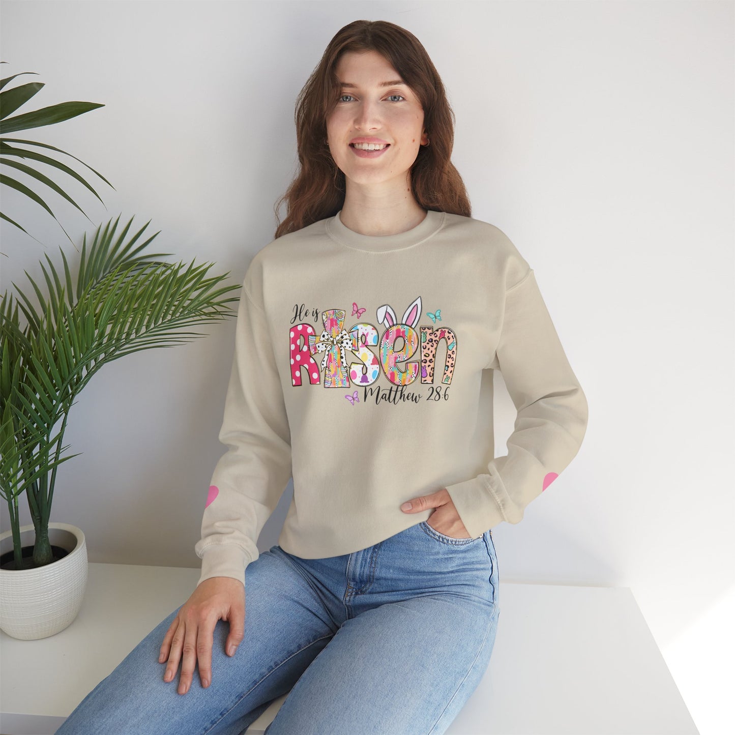 He Is Risen Crewneck Sweatshirt - Colorful Easter Clothing for Men & Women