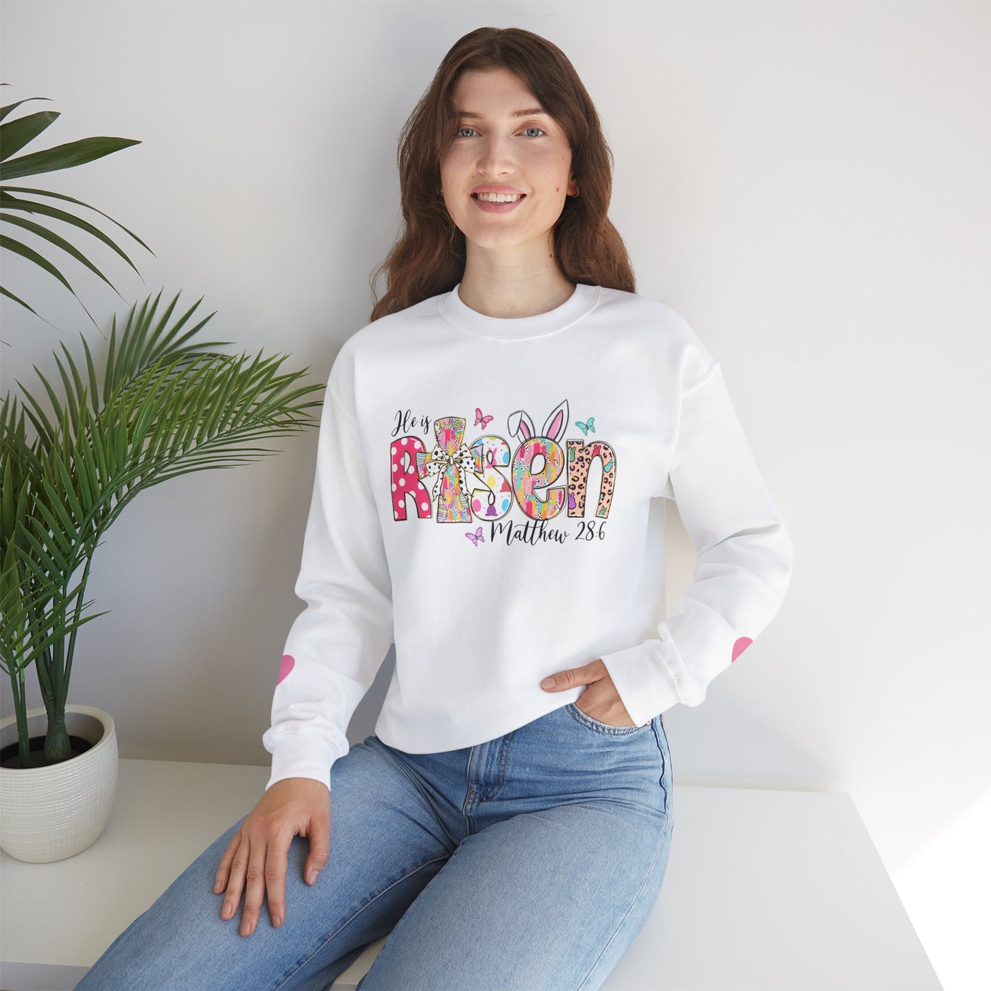 He Is Risen Crewneck Sweatshirt - Colorful Easter Clothing for Men & Women