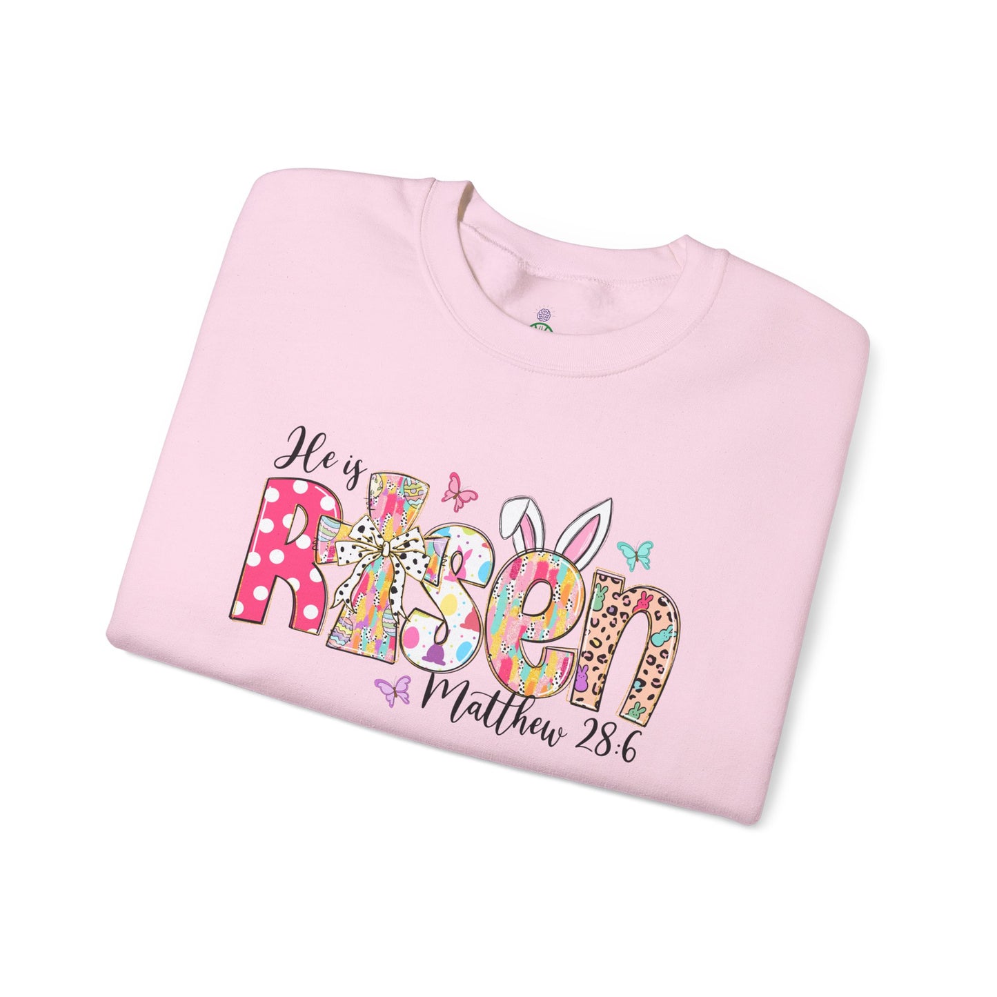 He Is Risen Crewneck Sweatshirt - Colorful Easter Clothing for Men & Women