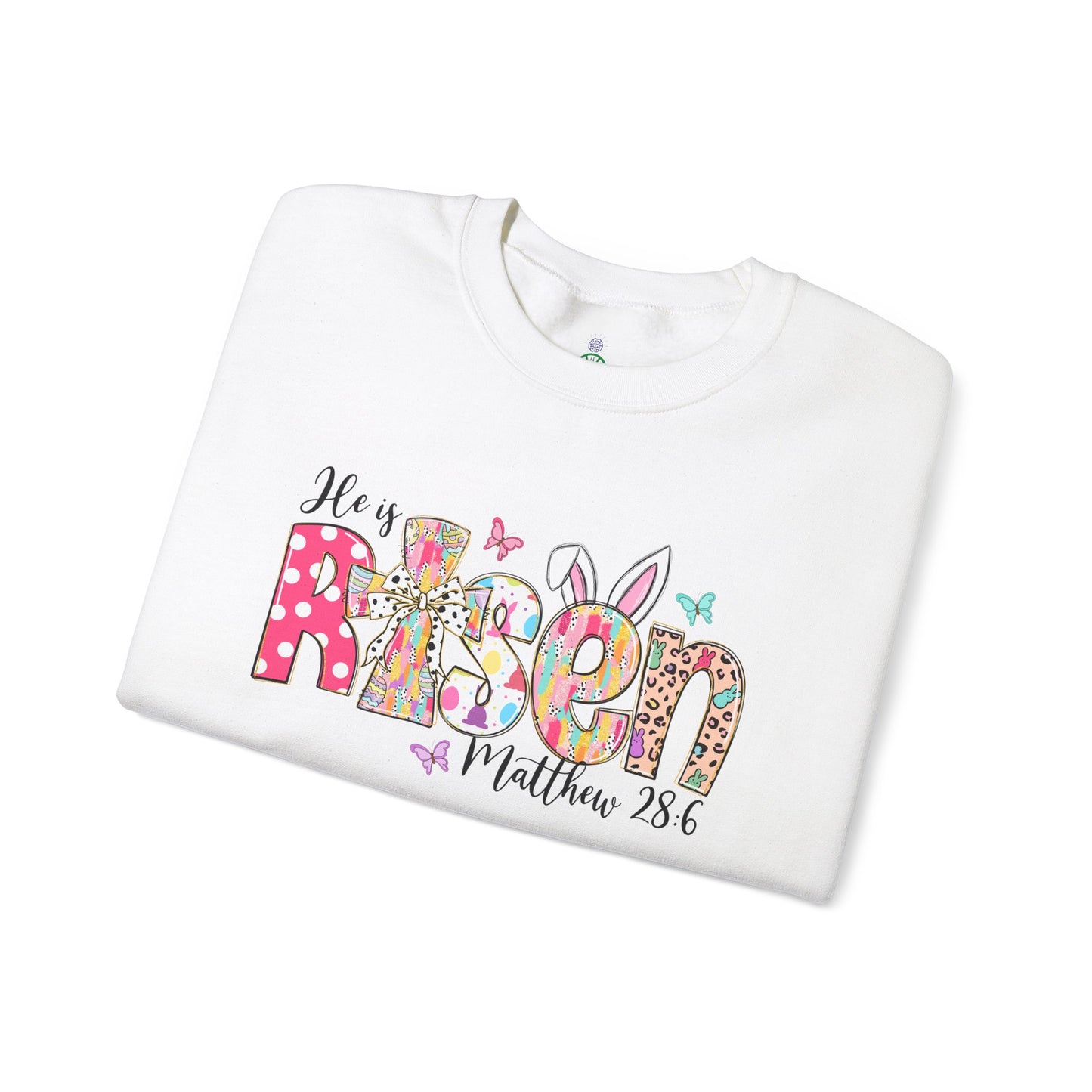 He Is Risen Crewneck Sweatshirt - Colorful Easter Clothing for Men & Women