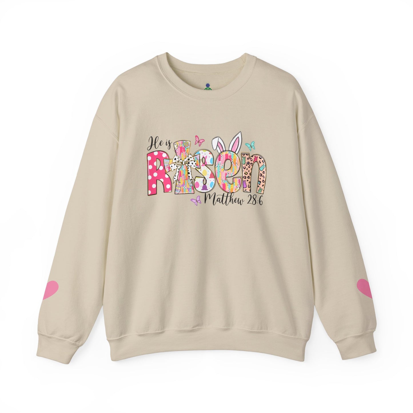 He Is Risen Crewneck Sweatshirt - Colorful Easter Clothing for Men & Women