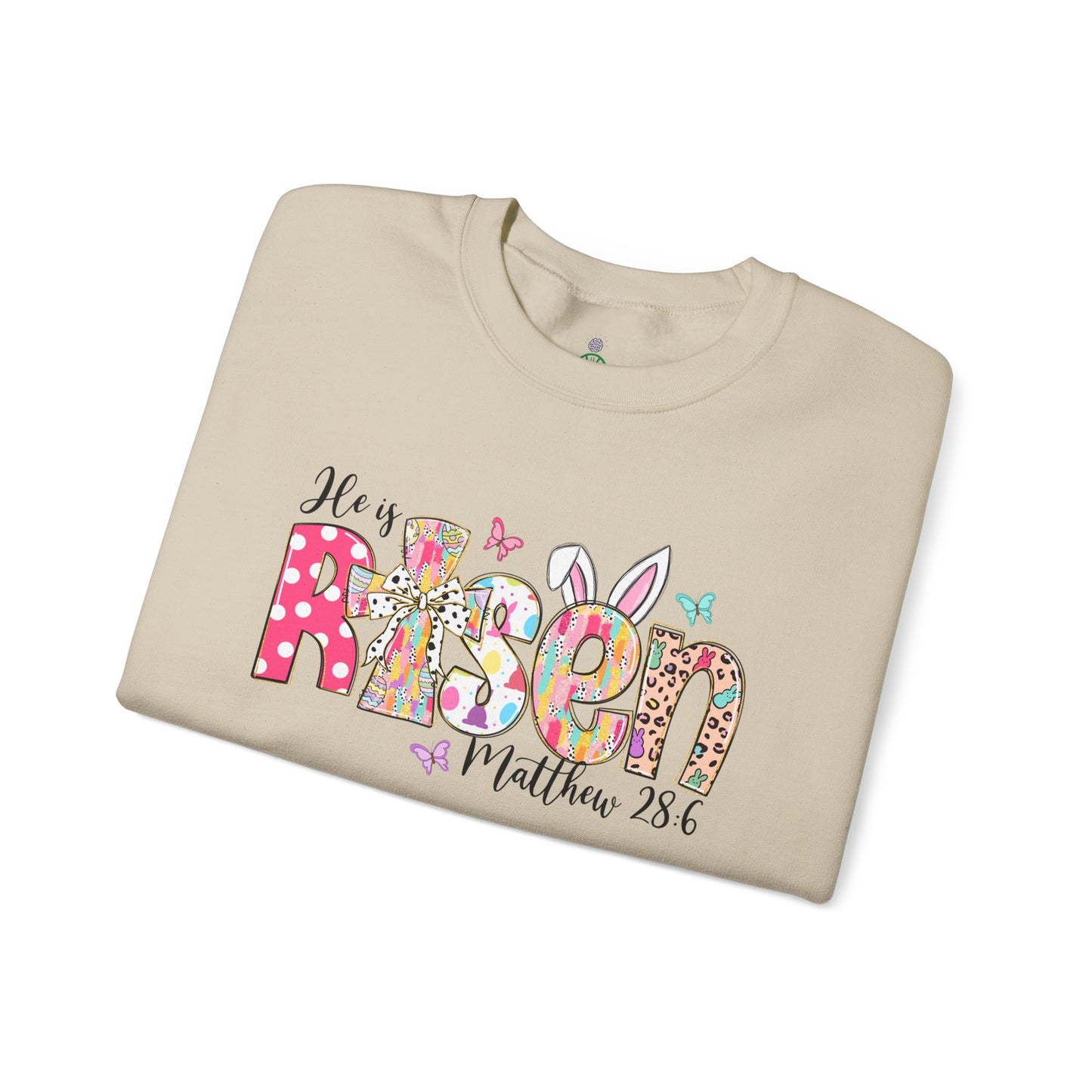 He Is Risen Crewneck Sweatshirt - Colorful Easter Clothing for Men & Women