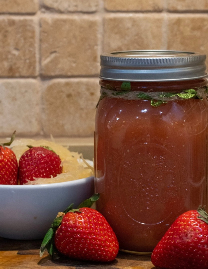 Jar Of Seamoss Gel Infused With Fresh Strawberries